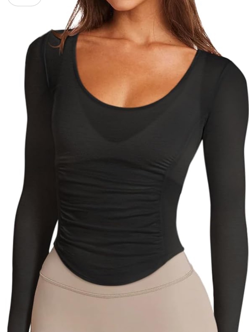 Long Sleeve Ruched Scoop Top